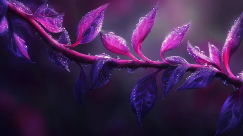 Macro Shot of Pink and Purple Leaves with Dew