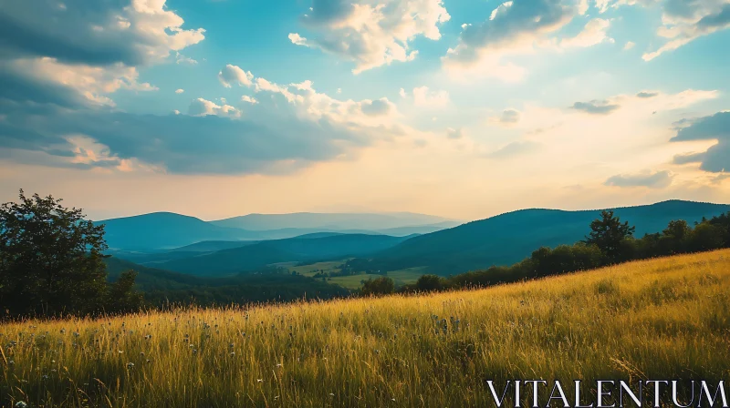 AI ART Golden Field with Mountain View