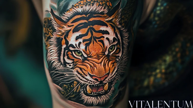 Ferocious Tiger Tattoo Art AI Image