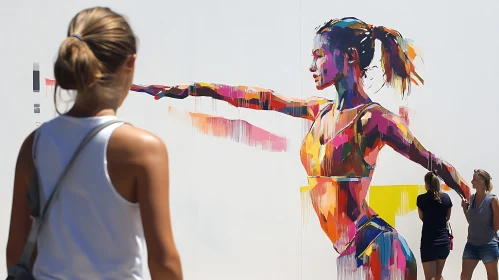 Colorful Mural of Woman in Motion