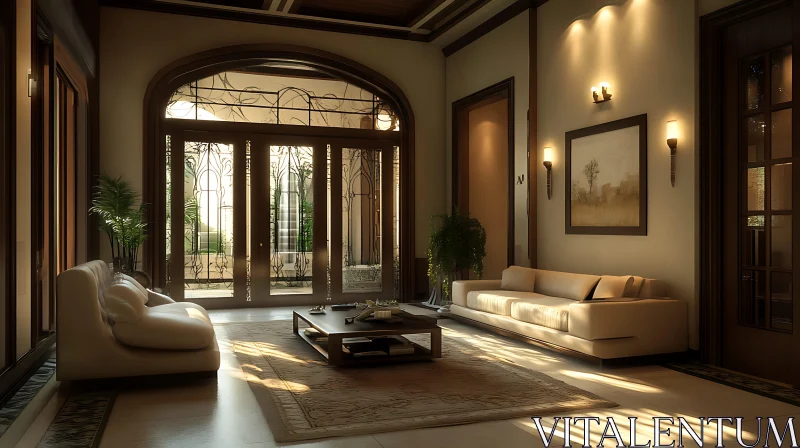 Sunlit Interior with Cream Sofas AI Image