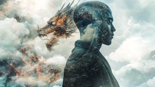 Mystical Dragon and Man Portrait