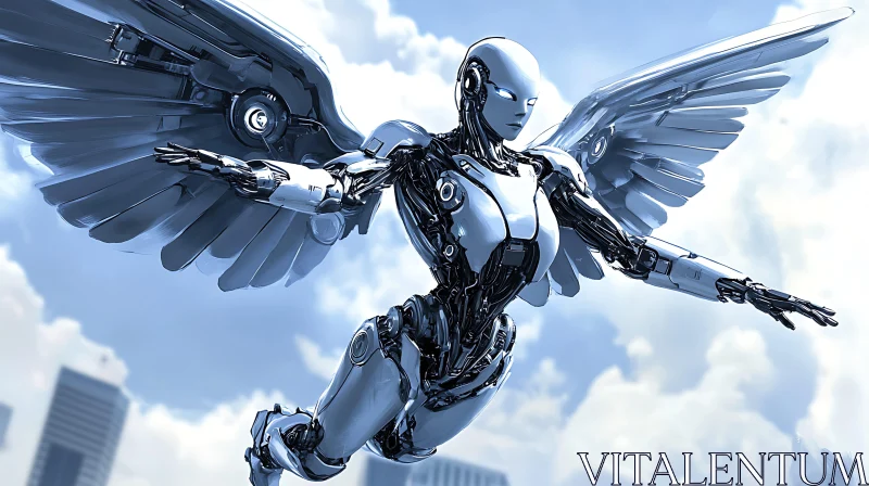 High-Tech Cyborg Flying with Mechanized Wings AI Image