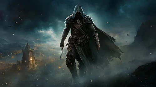 Mysterious Figure with Dagger at Night