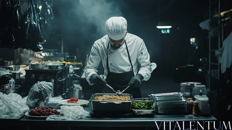 Professional Chef in Action in a Restaurant Kitchen AI Image