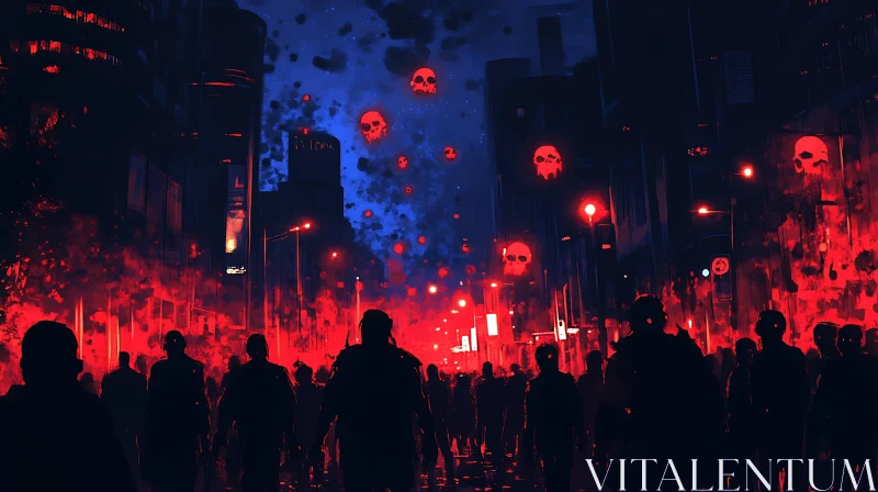 AI ART Nighttime Gathering with Floating Skulls