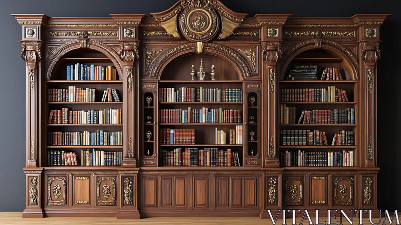 AI ART Detailed Carved Bookcase with Books