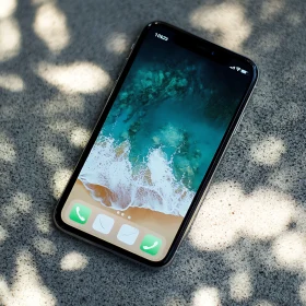Mobile Phone with Ocean View Wallpaper