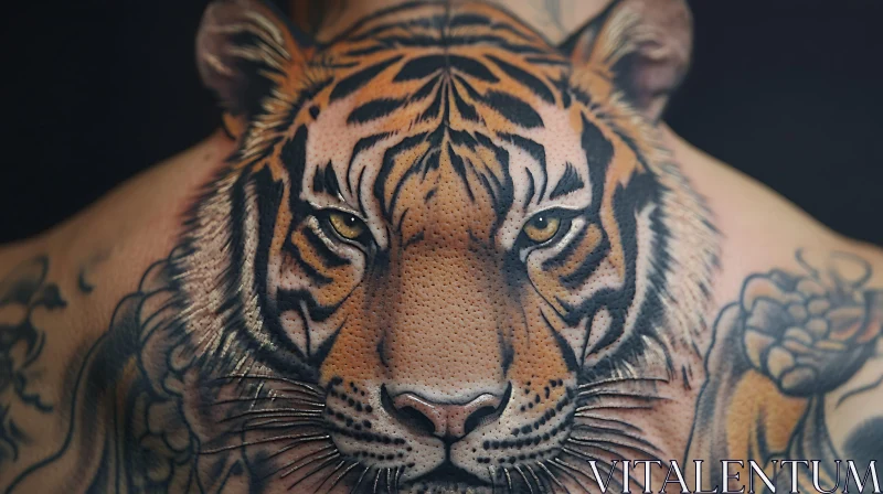 Realistic Tiger Tattoo Design on Back AI Image