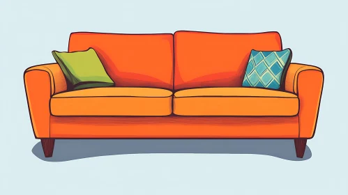 Modern Orange Sofa with Cushions