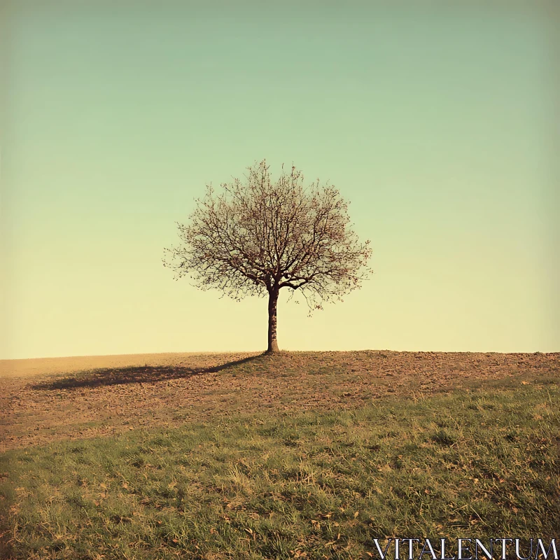 Solitary Tree Under a Calm Sky AI Image