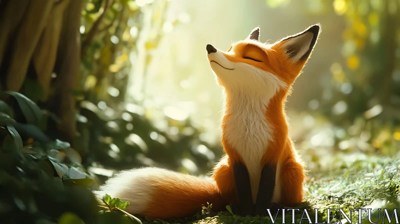 Sunlit Fox in Woodland Calm AI Image