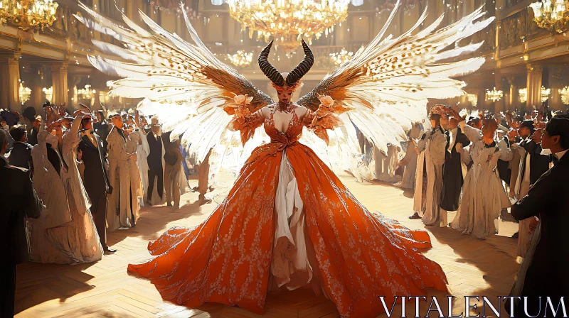 Winged Figure in Grand Ballroom AI Image