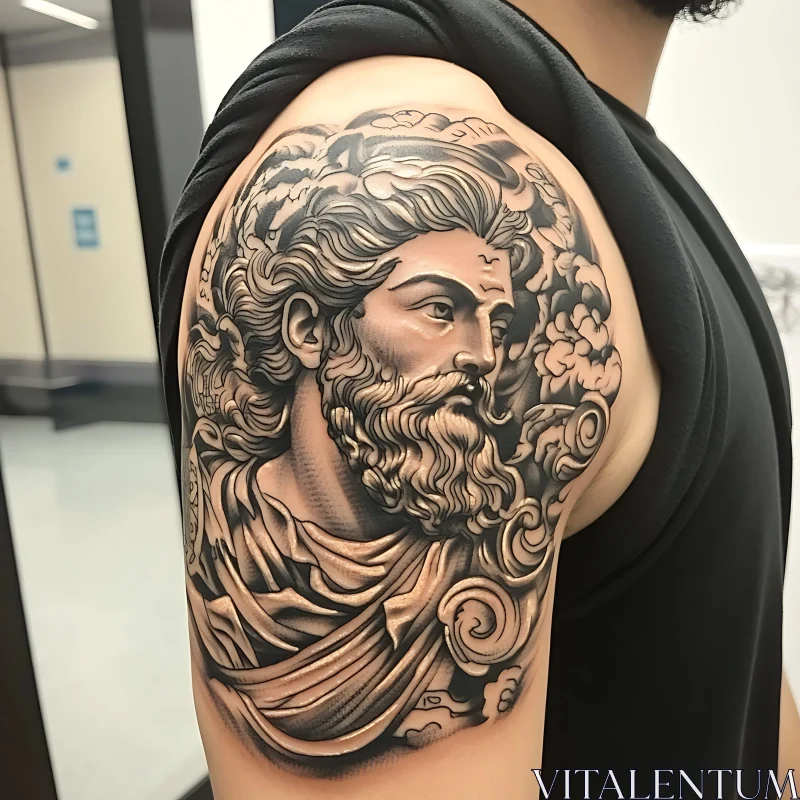 Classic Bearded Man Bust Tattoo Design AI Image