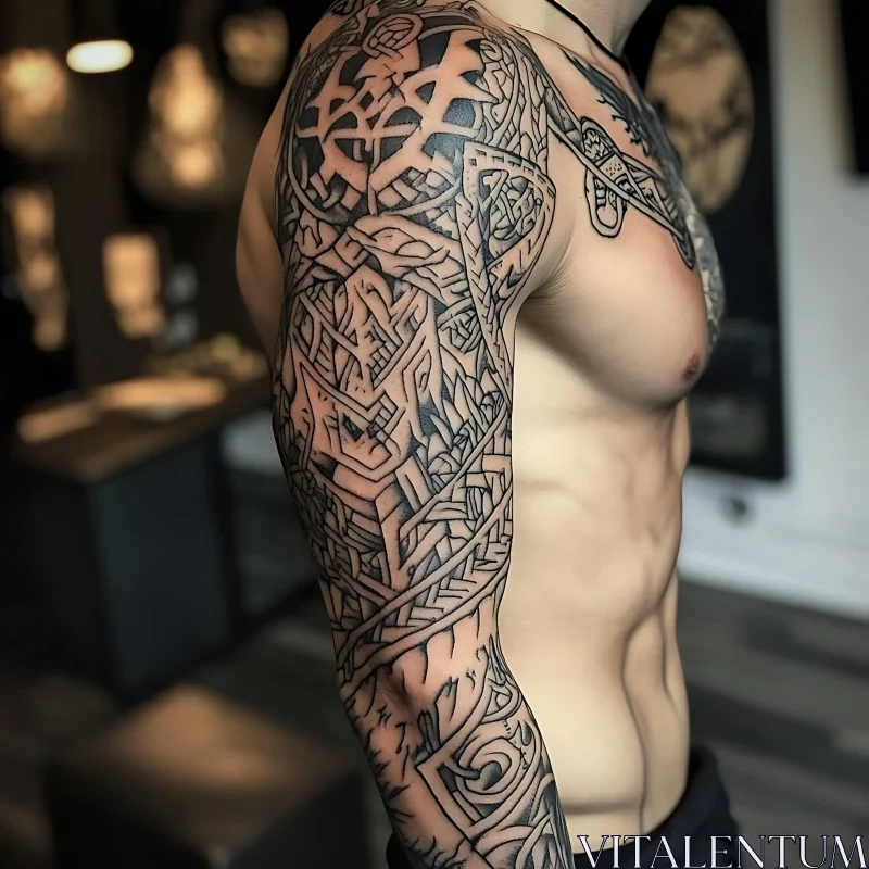 Detailed Geometric Full Sleeve Tattoo Design AI Image