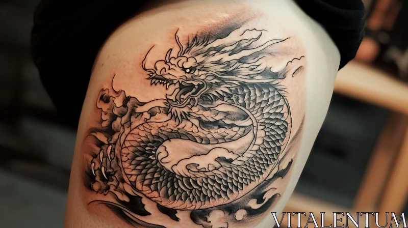 Detailed Dragon Tattoo Art on Skin AI Image