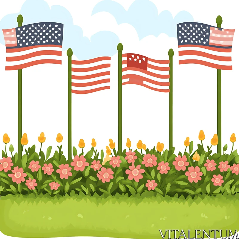 AI ART American Flags in a Flower Meadow