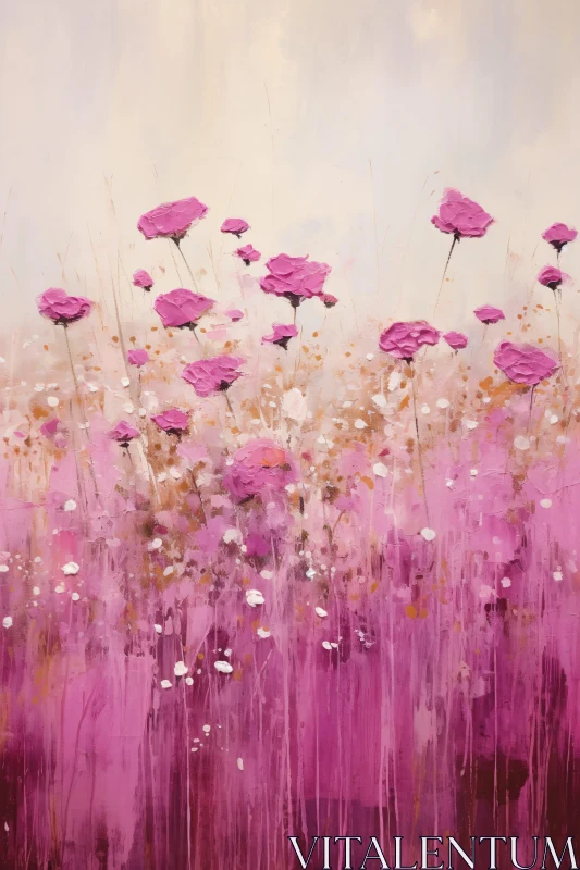 AI ART Abstract Pink Flowers Field Oil Painting