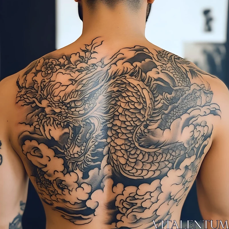 Detailed Mythical Dragon Back Tattoo AI Image