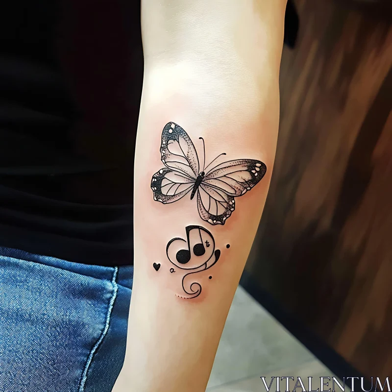 Butterfly and Music Notes Arm Ink Design AI Image