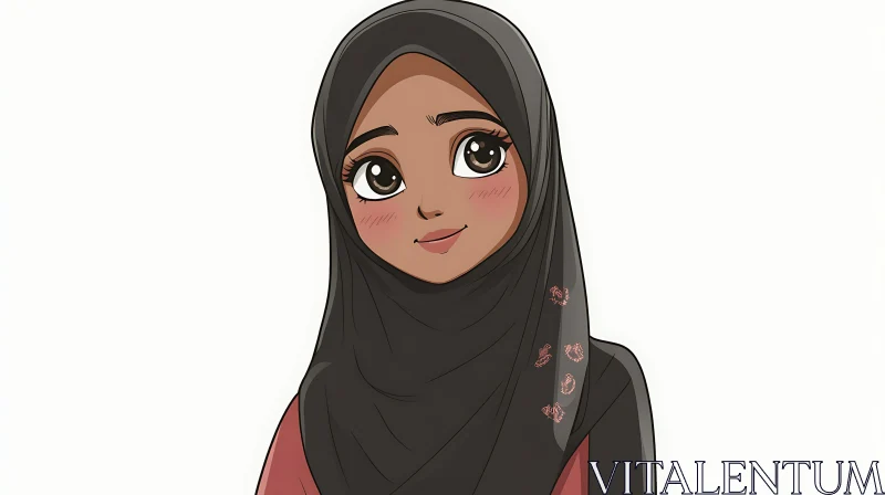 Charming Anime Woman in Hijab AI Image