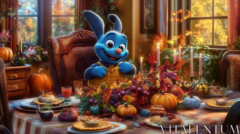 Blue Rabbit's Autumn Celebration AI Image