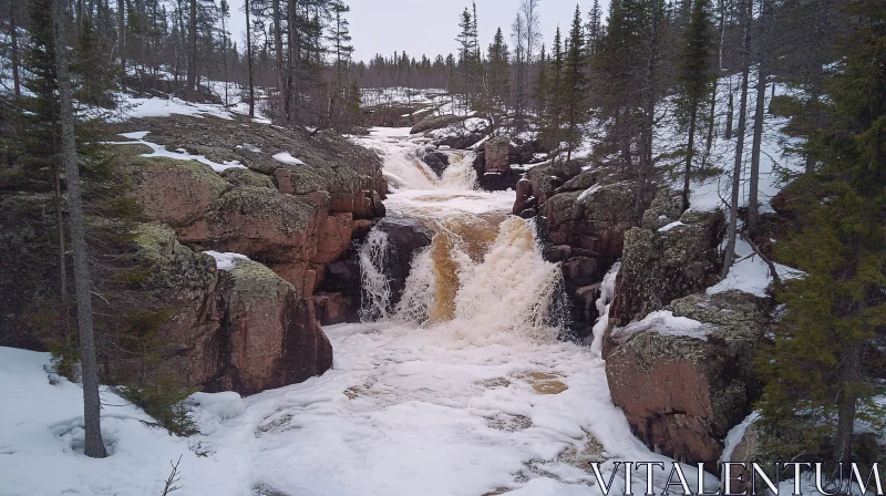 AI ART Snowy Forest Waterfall