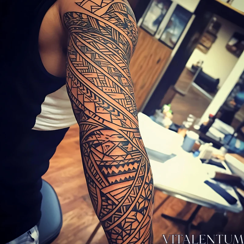 Intricate Geometric Arm Tattoo AI Image