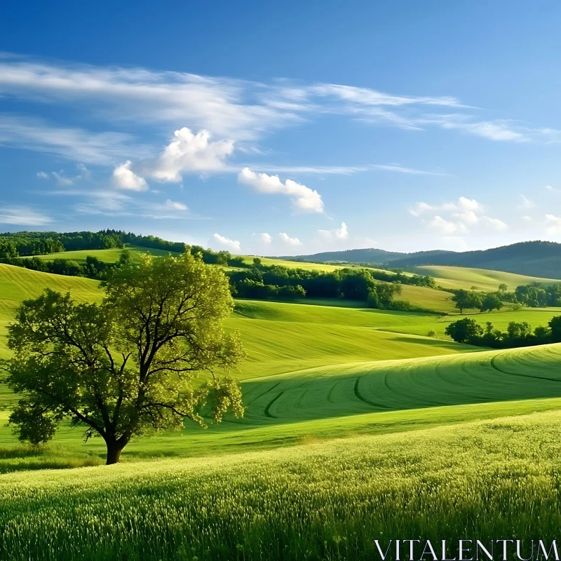 Idyllic Green Field Scenery AI Image