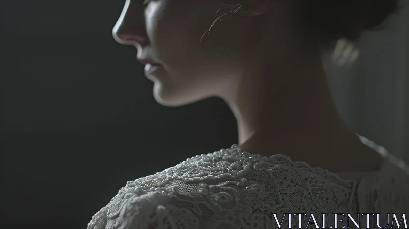 Captivating Portrait of a Woman in a White Lace Dress AI Image