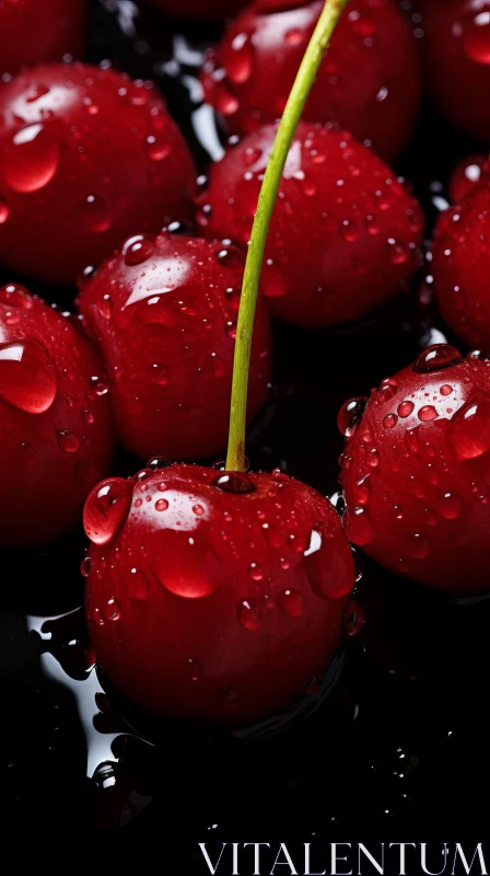 Cherry Rainwater Drops Wallpaper - Close-Up Still Life AI Image