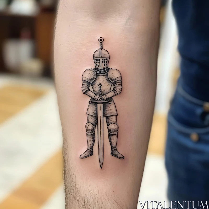 Medieval Knight Ink Design on Forearm AI Image