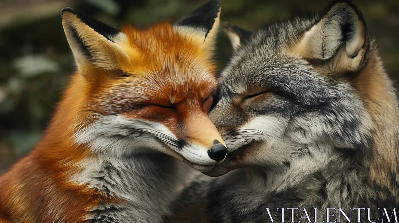 Intimate Moment of Fox and Wolf AI Image