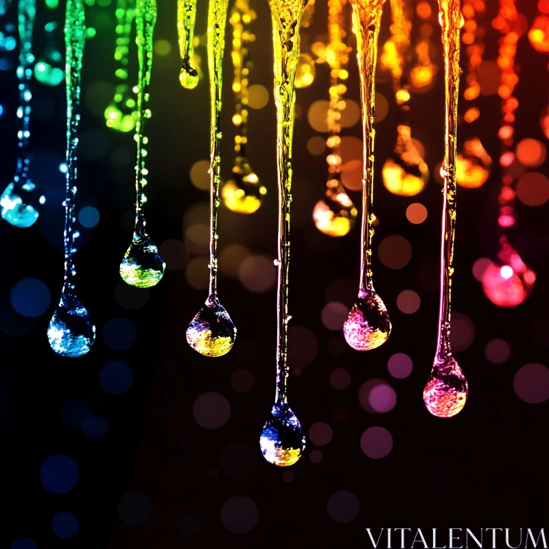 Rainbow Water Drops on Dark Backdrop AI Image