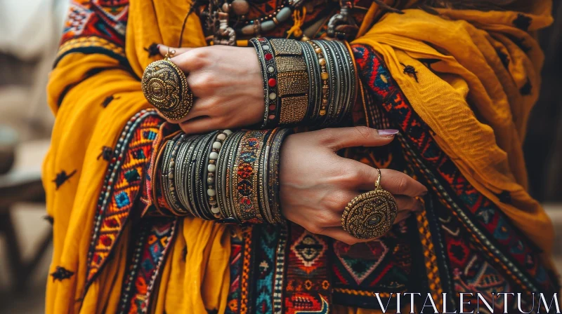 Elegant and Intricate Jewelry Adorning a Woman's Hands AI Image