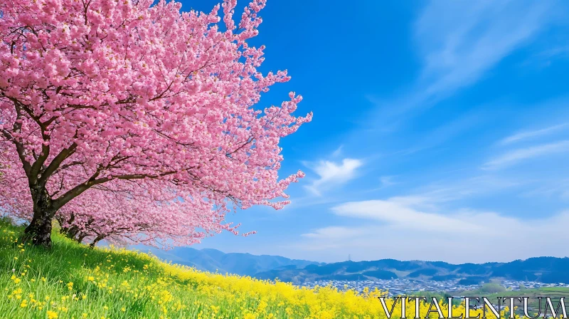 Spring Landscape with Cherry Trees AI Image