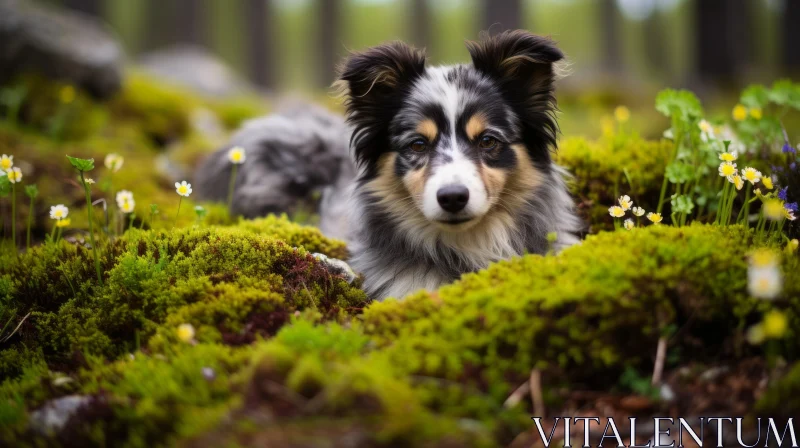 Fairy Tale in Nature: Australian Shepherd Puppy in Moss AI Image