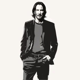 Keanu Reeves Monochrome Drawing