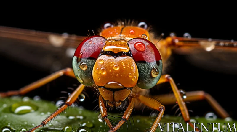 Mesmerizing Dragonfly Portrait with Water Droplets AI Image
