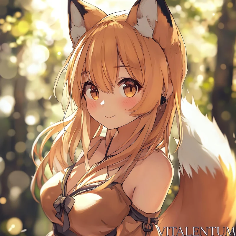 Anime Fox-Girl Portrait with Bokeh Effect AI Image