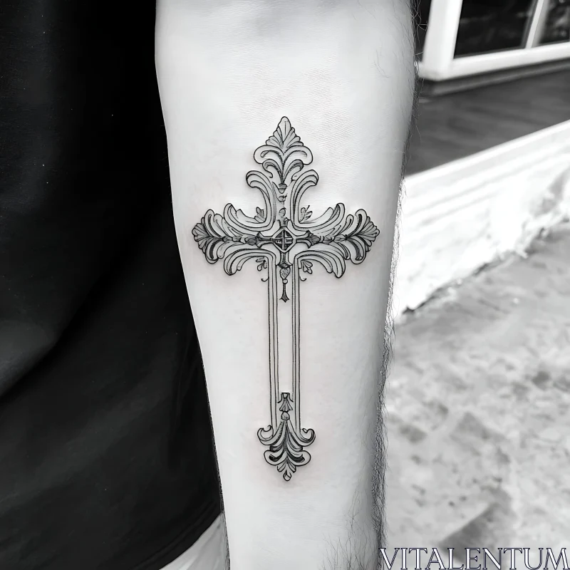 Elaborate Cross Tattoo Design on Inner Arm AI Image