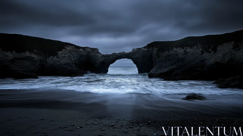 AI ART Oceanview with Natural Arch and Moody Atmosphere