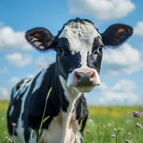 Peaceful Cow Portrait in Green Field