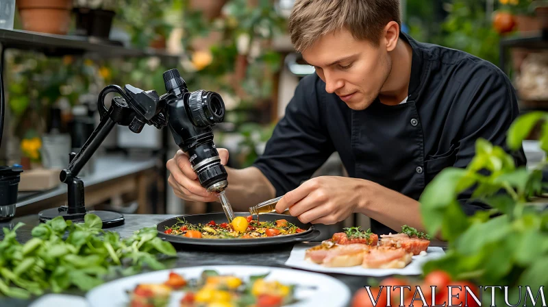 Culinary Art in a Greenery-Filled Kitchen AI Image