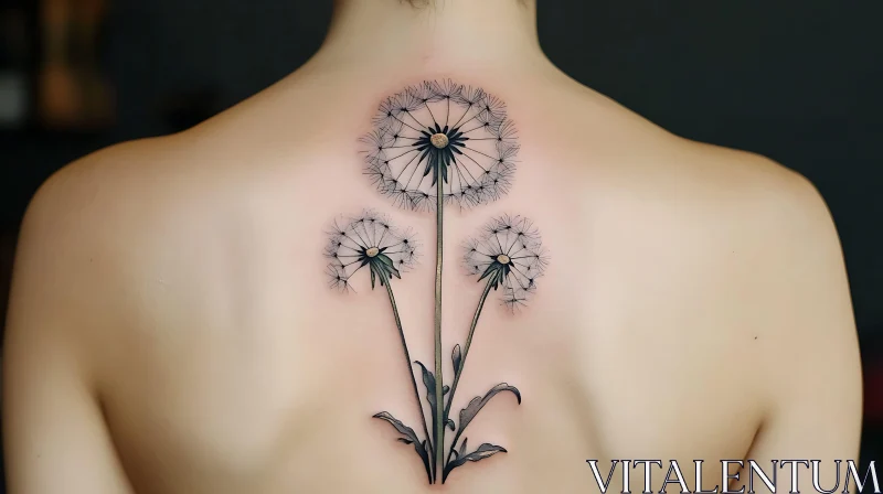 Delicate Dandelion Tattoo Design on Back AI Image