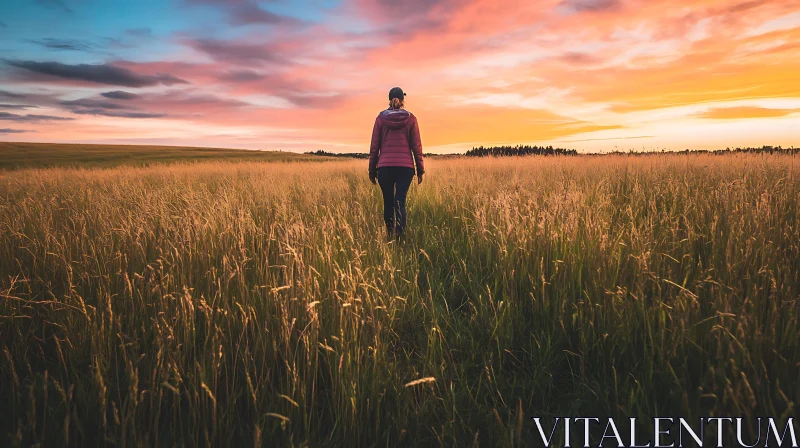 AI ART Woman Walking at Sunset