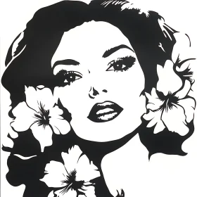 Monochrome Woman with Flowers Illustration