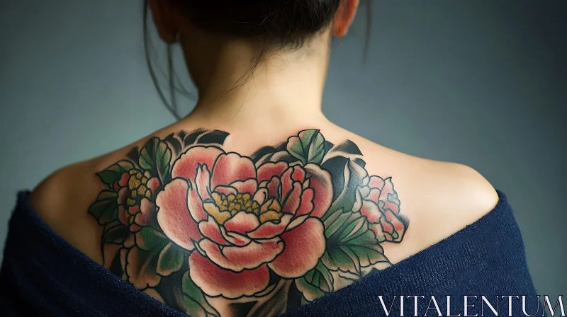 Colorful Flower Tattoo on the Back AI Image