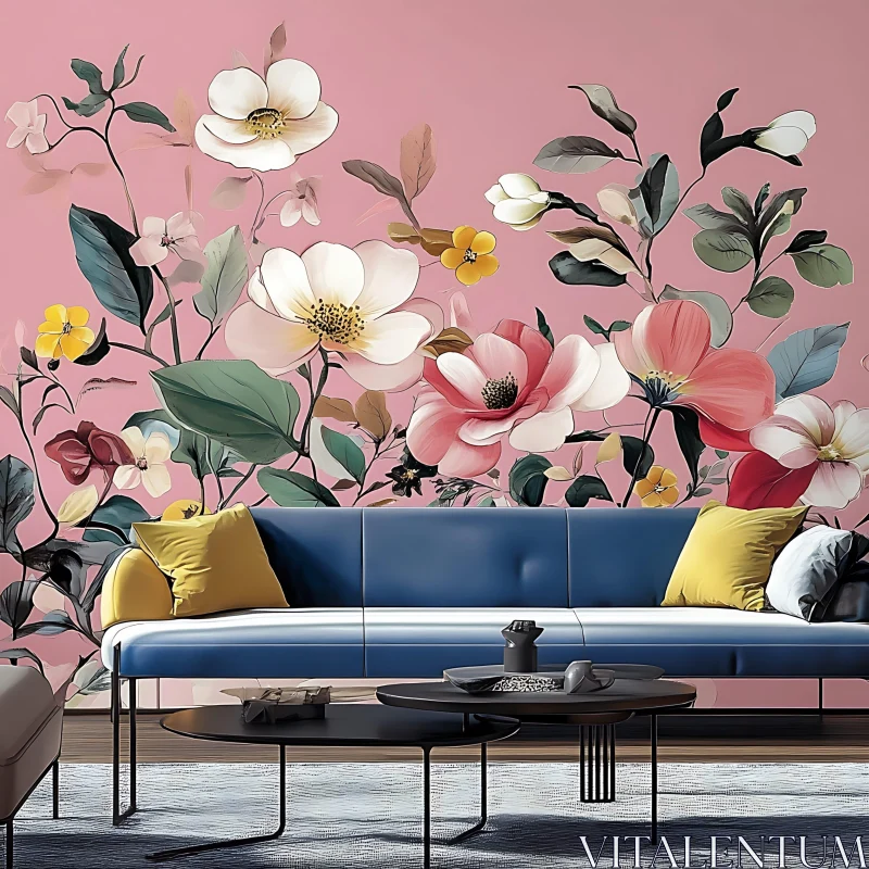 AI ART Elegant Interior with Floral Design and Modern Furniture