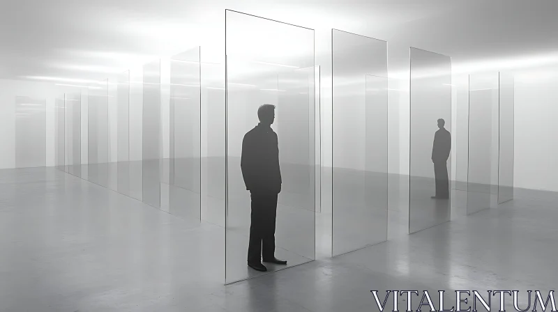 AI ART Minimalist Glass Panel Art with Human Silhouettes